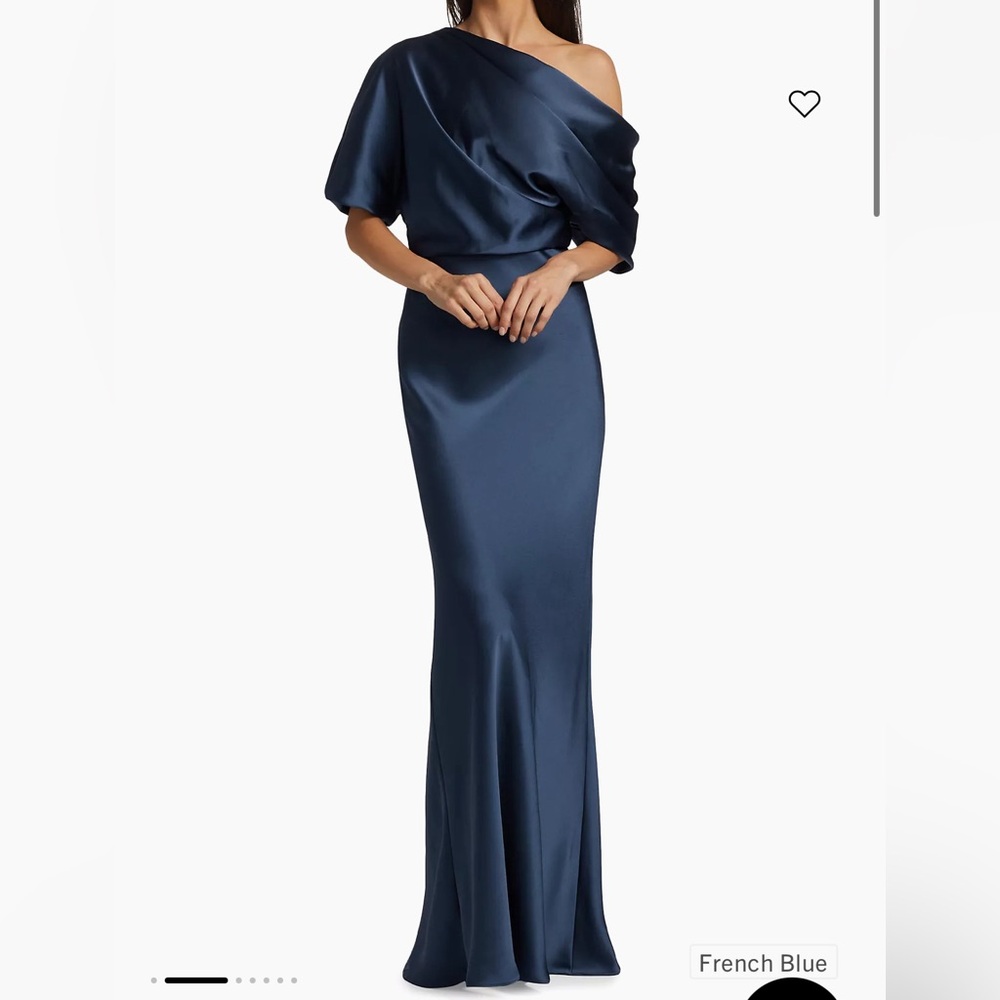 Amsale Satin One-Shoulder Gown in French Blue